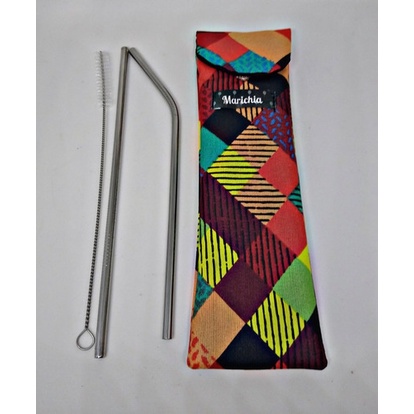 Canudo Inox Kit Com 1 Bag Em Tecido 2 Canudo E Escovinha