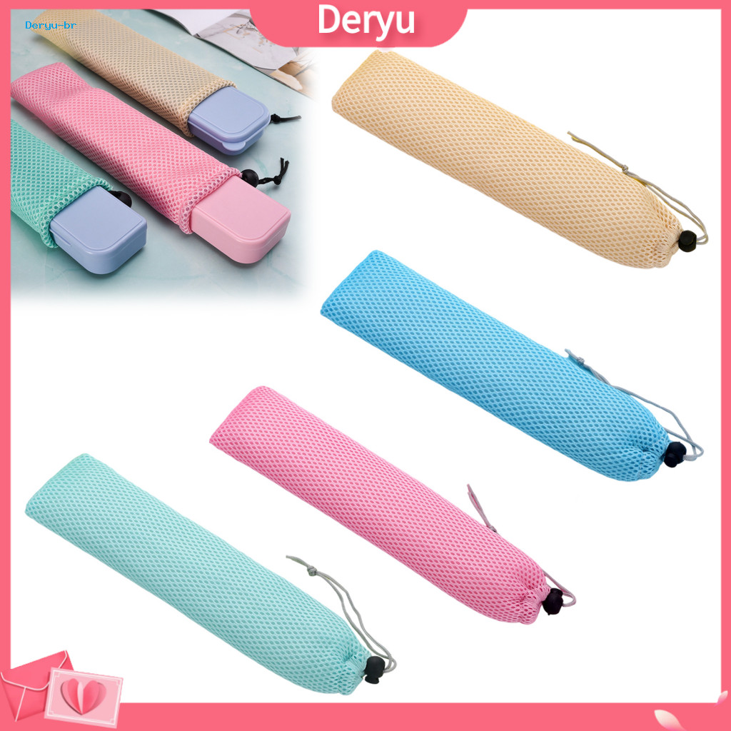 Mesh Cutlery Storage Bag Compact Utensil Pouch for Work Portable Drawstring for Straws Chopsticks Breathable Polyester f