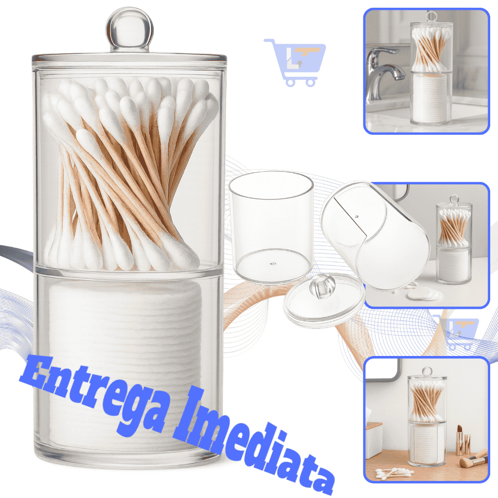 Recipiente Duplo Organizador Cosméticos Porta Cotonete/Algodão/Maquiagem/Joias Compacto Imediato