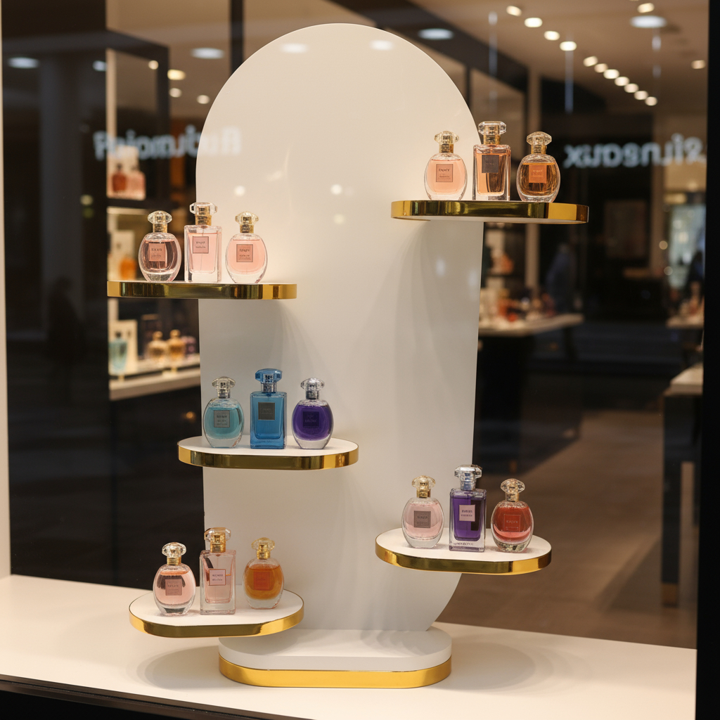 Estante Display Lojas Vitrines Expositor Produtos Perfume Esmalte Branco Cosmético Joias Bijuterias