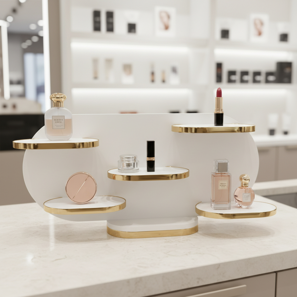 Estante Painel Móvel Decoração Vitrine Expositor Joias Acessórios Lojas Perfumes Cosméticos Horizontal Branca
