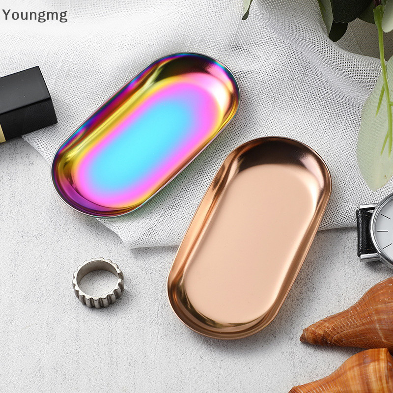 Youngmg Manicure De Aço Inoxidável Jóias Bandeja De Armazenamento Metal De Cosméticos Bolo Oval Frutas Sobremesa Placa De Lanche Organizador De Cozinha ngmg