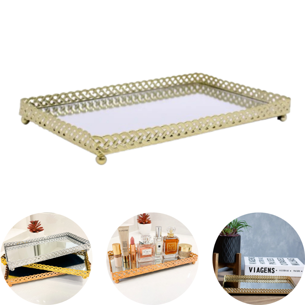 Bandeja Espelhada Luxo Decoração Casa Organizador Cosmeticos Joias Biju Bancada Pia
