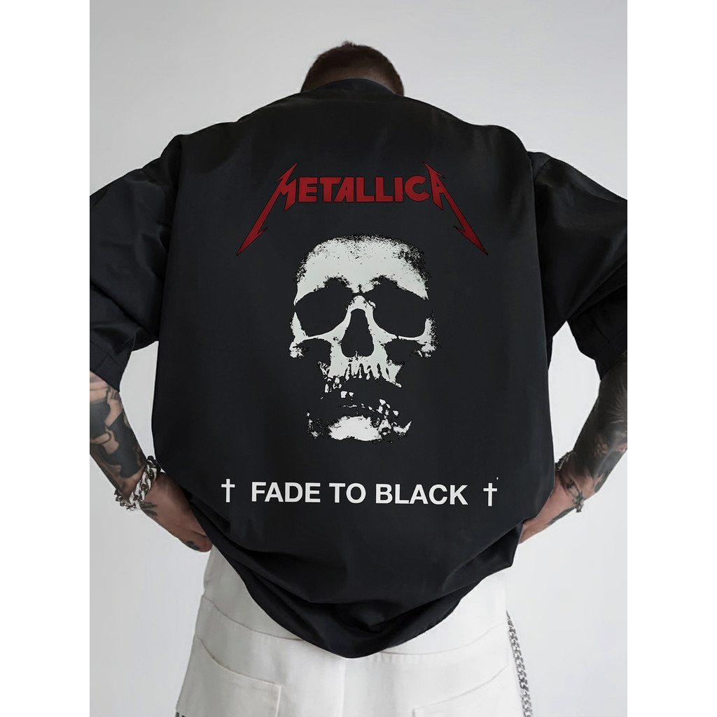 Camiseta Unissex Casual Plus Size Em Algodão Puro Com Estampa De Caveira Do Metallica E A Frase 