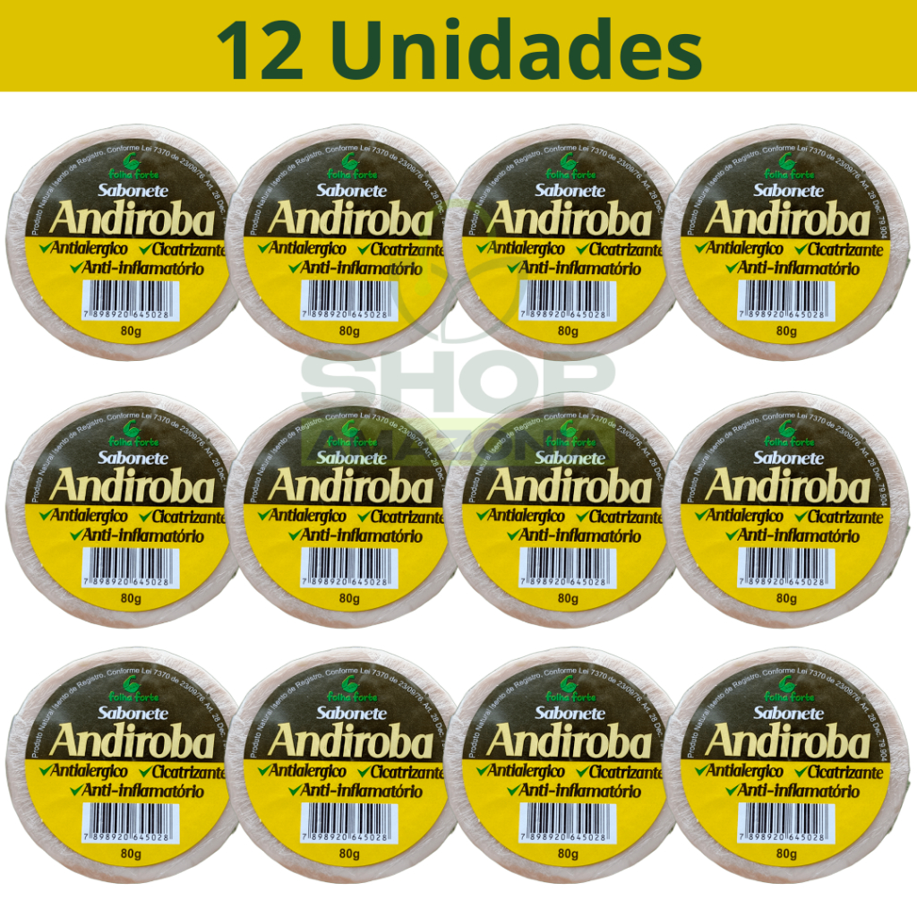 Kit 12 Sabonetes Naturais de Andiroba 80g Cada