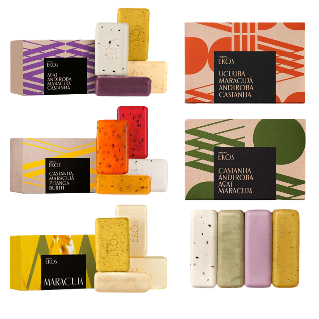 (Kit 2 Caixas) Sabonete em Barra Ekos Natura (4x100g cada): Maracujá, Buriti, Tukumã, Cacau, Ucuuba, Andiroba, Castanha