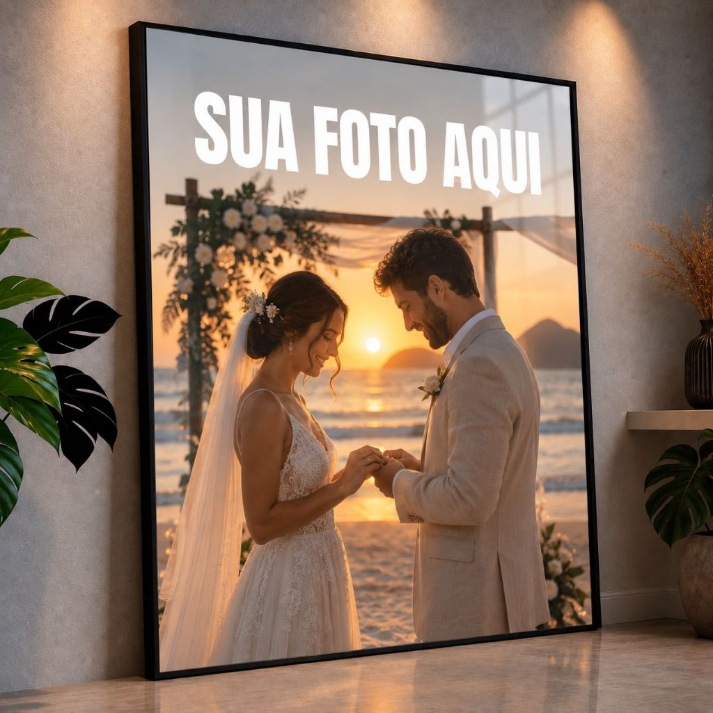 Quadro Grande Personalizado 100x60 Sua Foto Impressa Decoração de Parede Família Casal Bebê Presente Especial