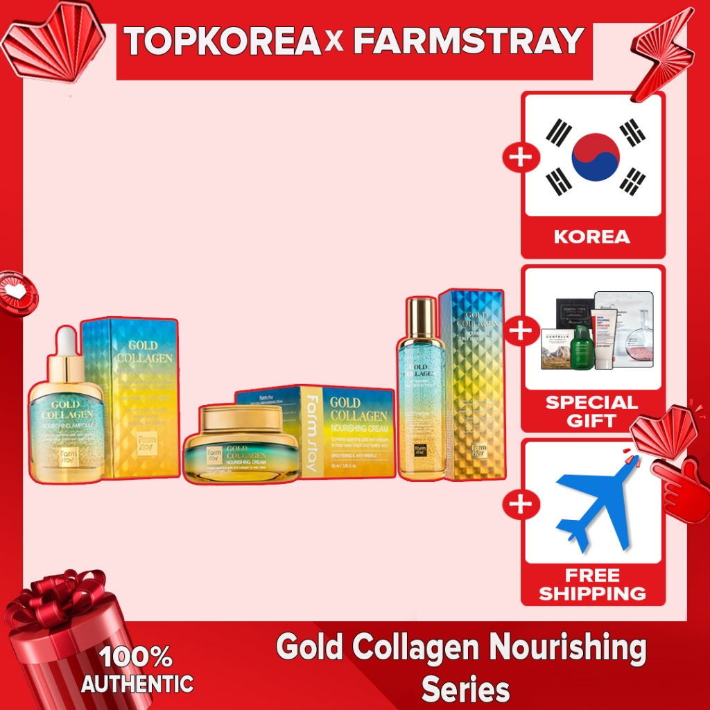 Ampola Nutritiva De Colágeno FARMSTAY Gold 35ml/Creme 55ml/Toner De Soro 2 Em 1 130ml TOPKOREA Envio Da Coreia