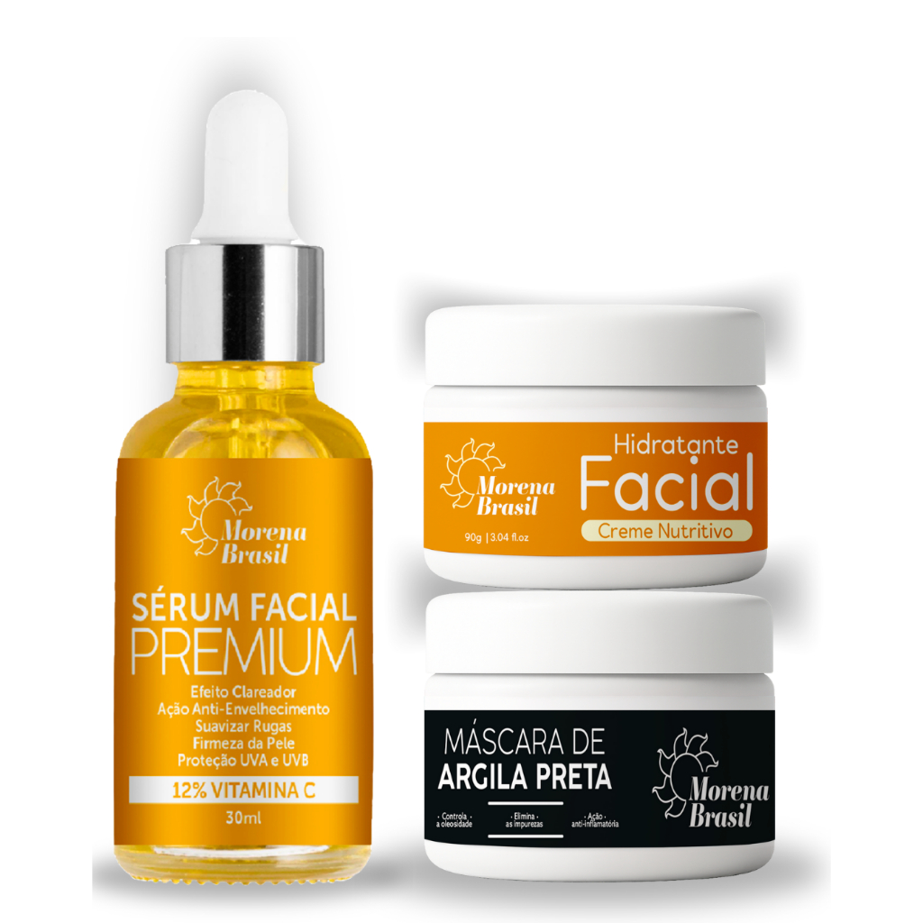 💝 Kit 3 em 1 | Sérum Vitamina C, Creme Nutritivo e Máscara de Argila Preta | Cuidados Intensivos!