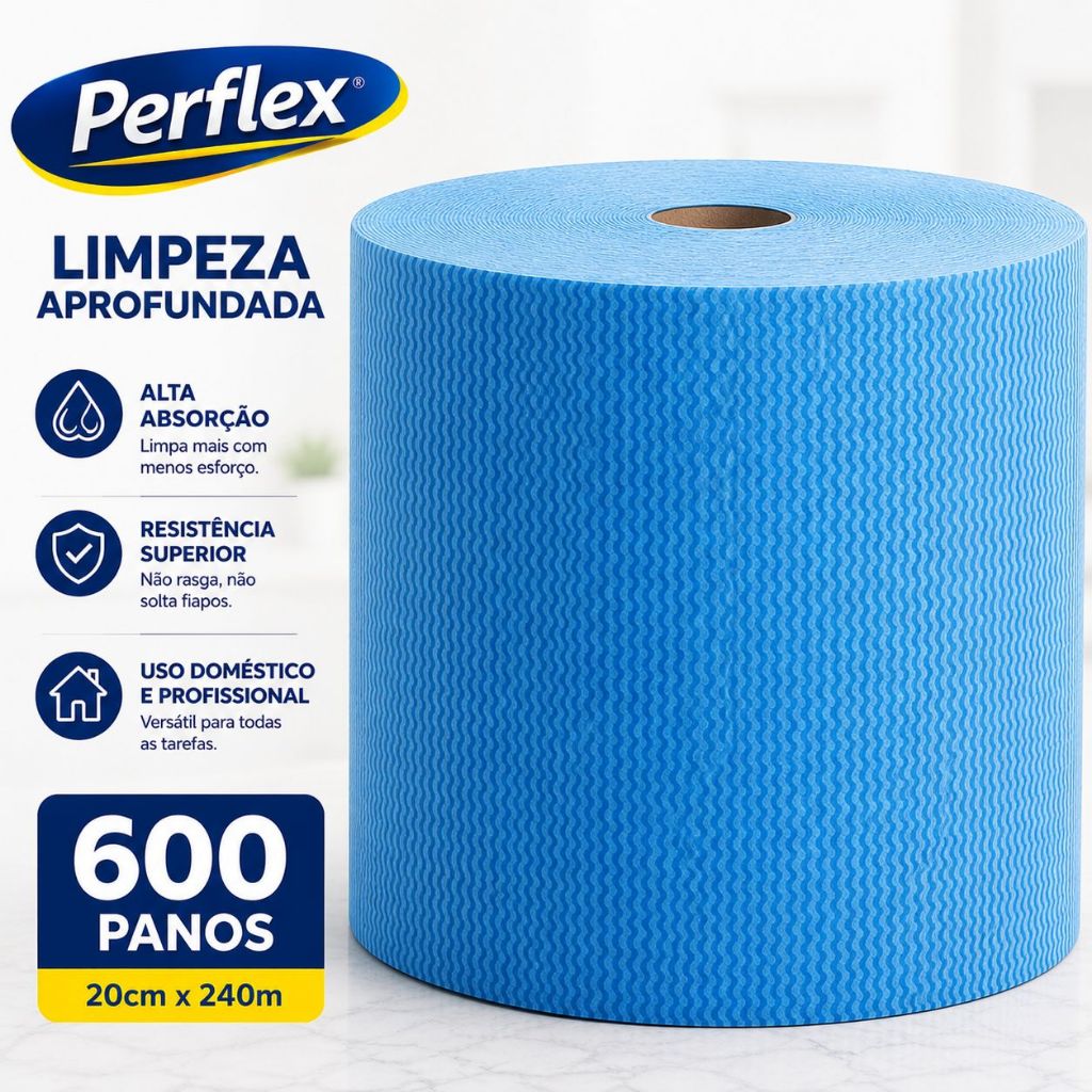 Rolo Pano Multiuso Tipo Perfex Talge 20cm x 240m Azul 600 Panos Bobina Lavavel Limpeza Cozinha Pia Zarb