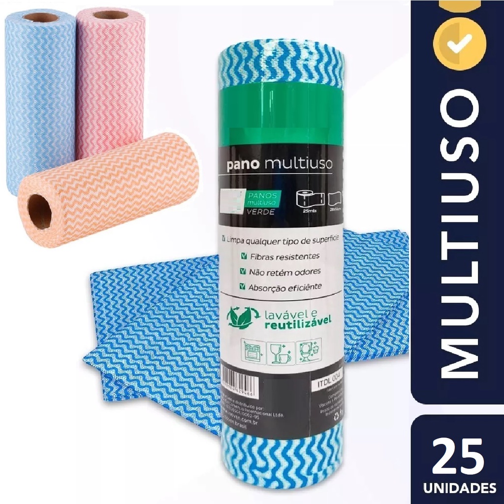 Pano Multiuso Tipo Perfex Para Limpeza Picotado Rolo com 25