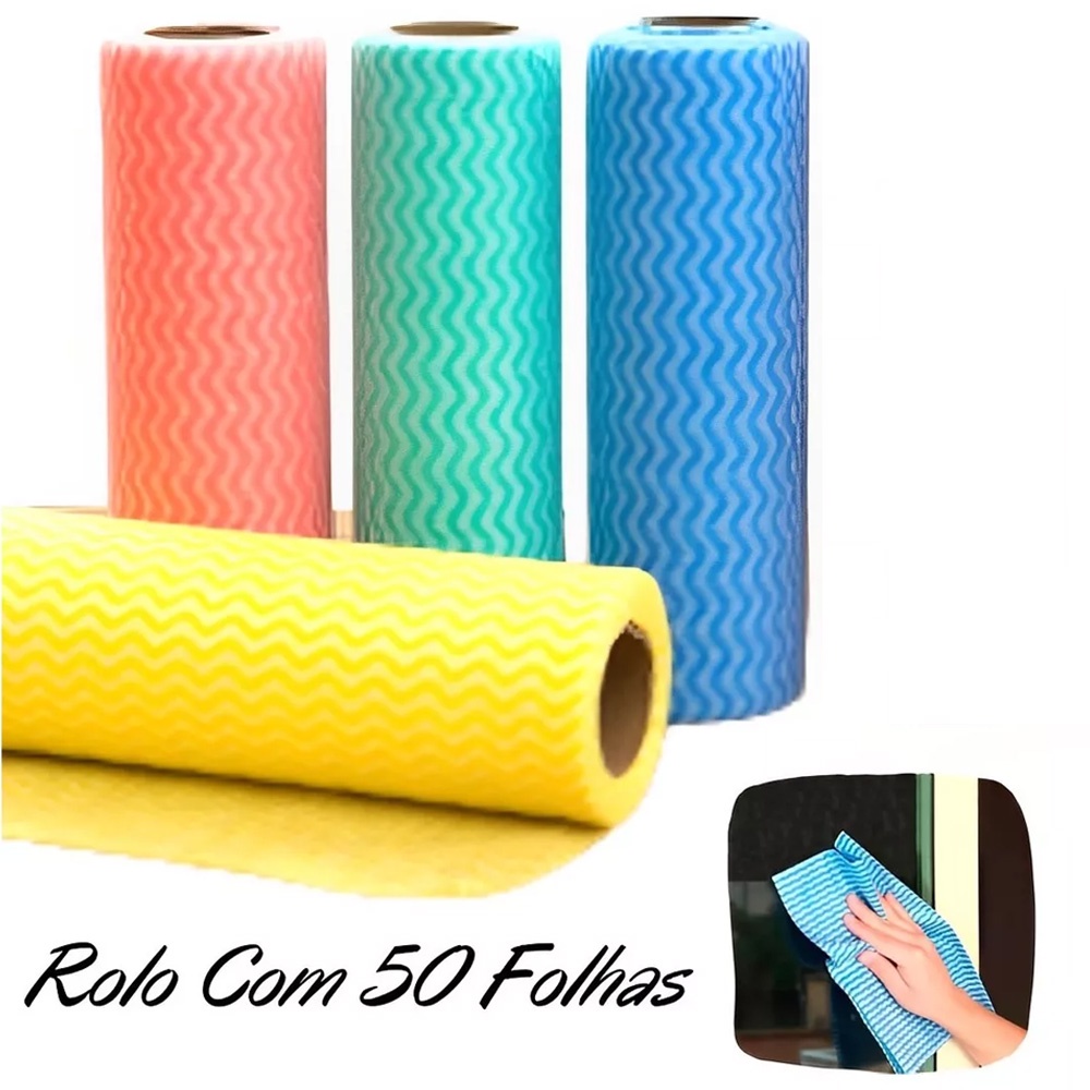 Panos Multiuso Limpeza Diária 25x30cm Antibacteriano Rolo 50 Panos Limpeza Pia Moveis Tipo Perfex
