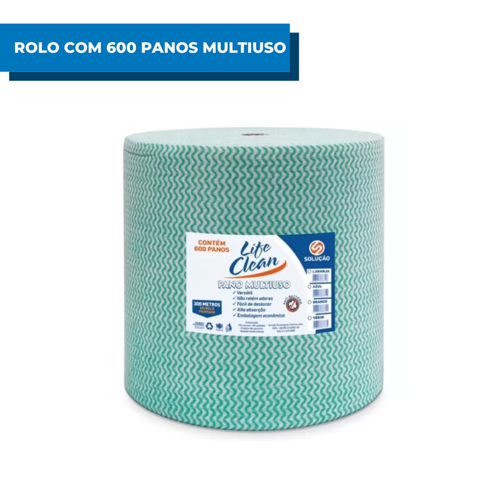Pano Multiuso Tipo Perfex Rolo 600 Panos Verde Limpeza da Casa Não Risca Rolão Economico Multiuso