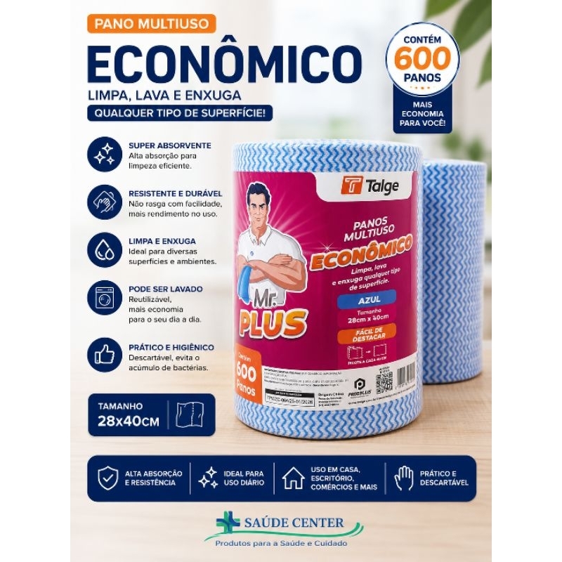 Pano Multiuso Tipo Perfex Talge 28x40 cm Azul – Pacote com 600 Unidades