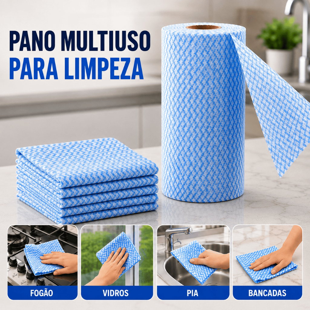 50/100 Panos Multiuso Tipo Perfex para Limpeza Rolo com Pano Picotados Reutilizável 24X30 Alta Absorção