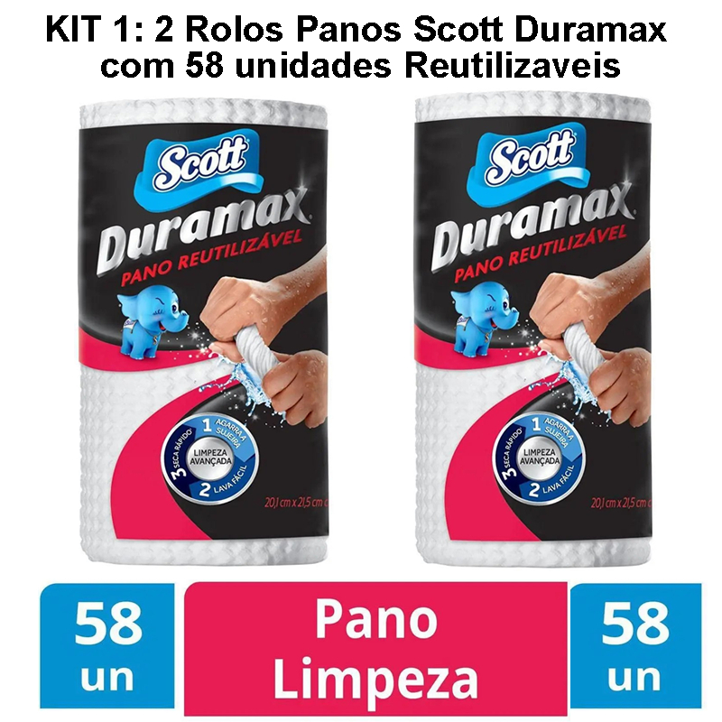 Panos Duramax, Rolo Panos Scott Duramax com 58 unidades, Panos reutilizáveis tipo perfex.