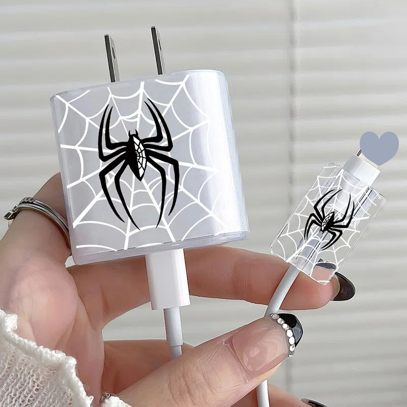 Conjunto de 3 peças Preto Aranha Trendy carregador de cabeça 20w capa protetora para carregador 18w carregador rápido
