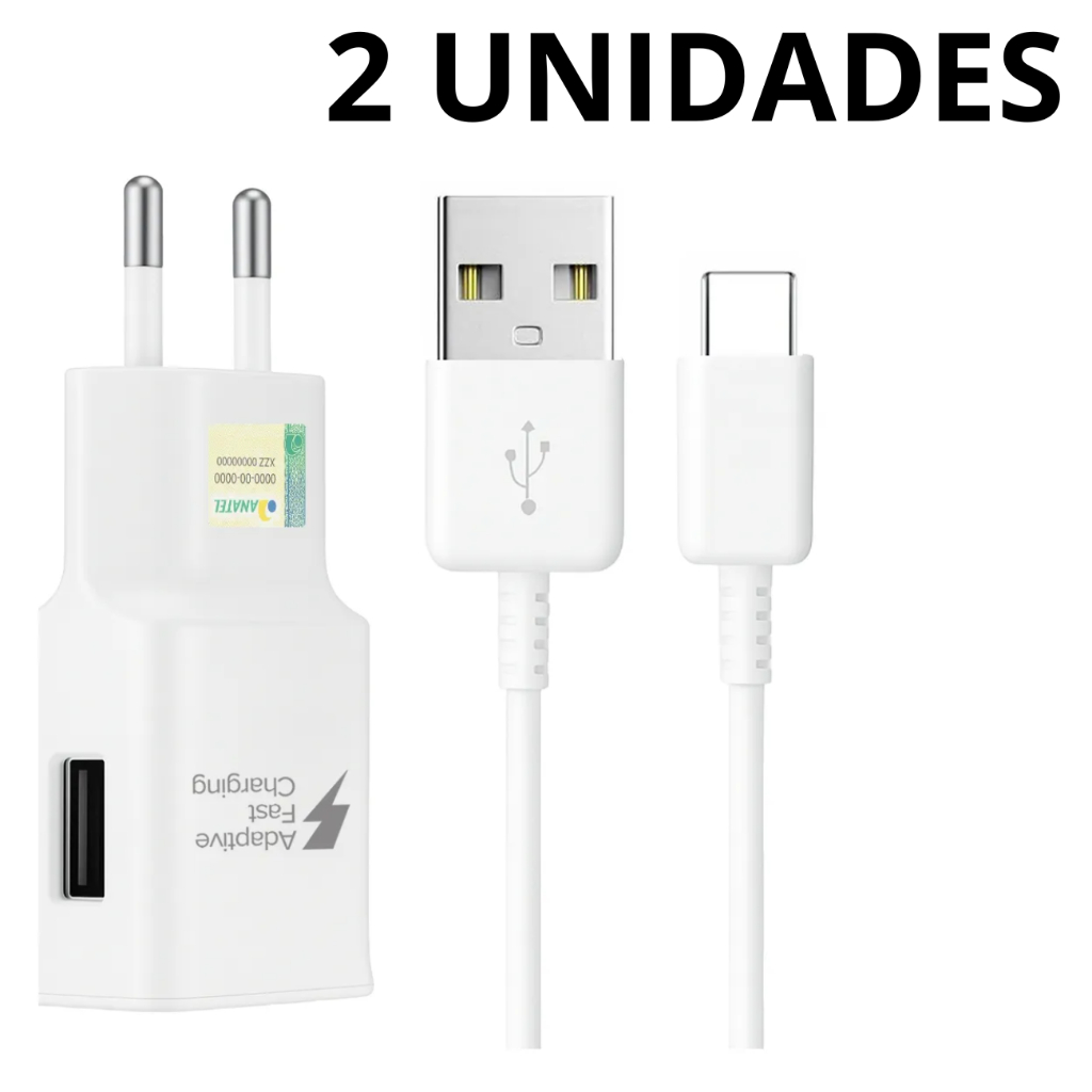 Kit 2 Carregadores Tipo C 20W Branco e preto Celular Android