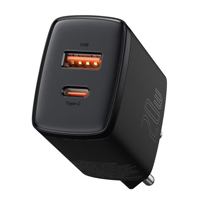 Carregador Rápido Original Baseus Dupla USB + Tipo C 20W Cor - Preto