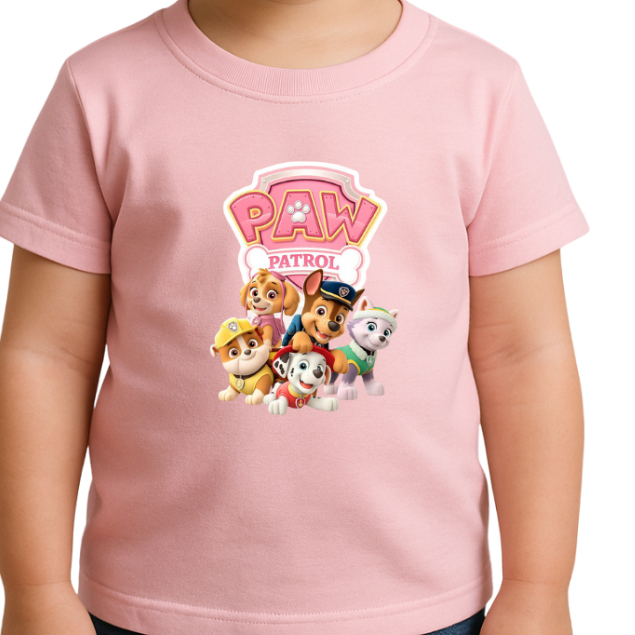 Camiseta Blusa Infantil Patrulha Canina Desenho Detalhe Rosa Algodão