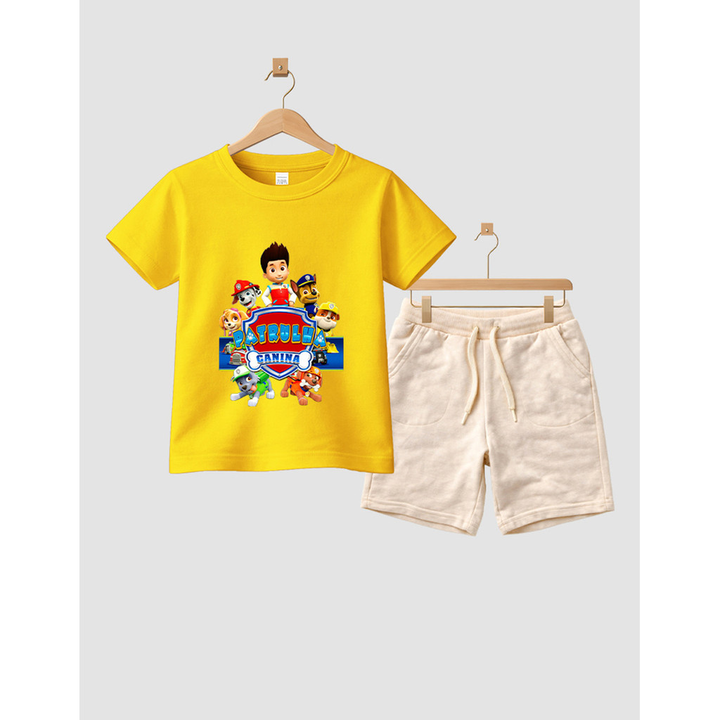 Camiseta Short Conjunto Infantil Patrulha Canina Em Algodão