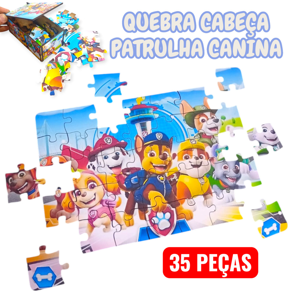 Quebra-Cabeça Jogo Infantil Educacional Pedagógico 35 peças - Patrulha Canina - COM CAIXA PARA GUARDAR