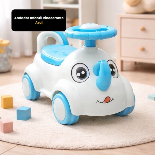 Andador Infantil Estimulacao Motora Seguranca Design Rinoceronte Azul