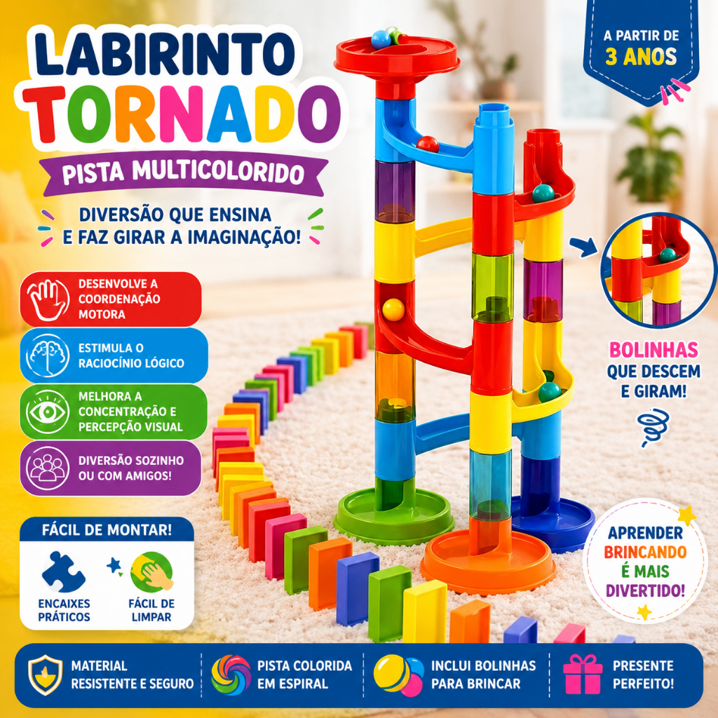Brinquedo Labirinto Tornado Pista Colorido Interativo Educativo Estimulacao Motor Coordenação Infantil