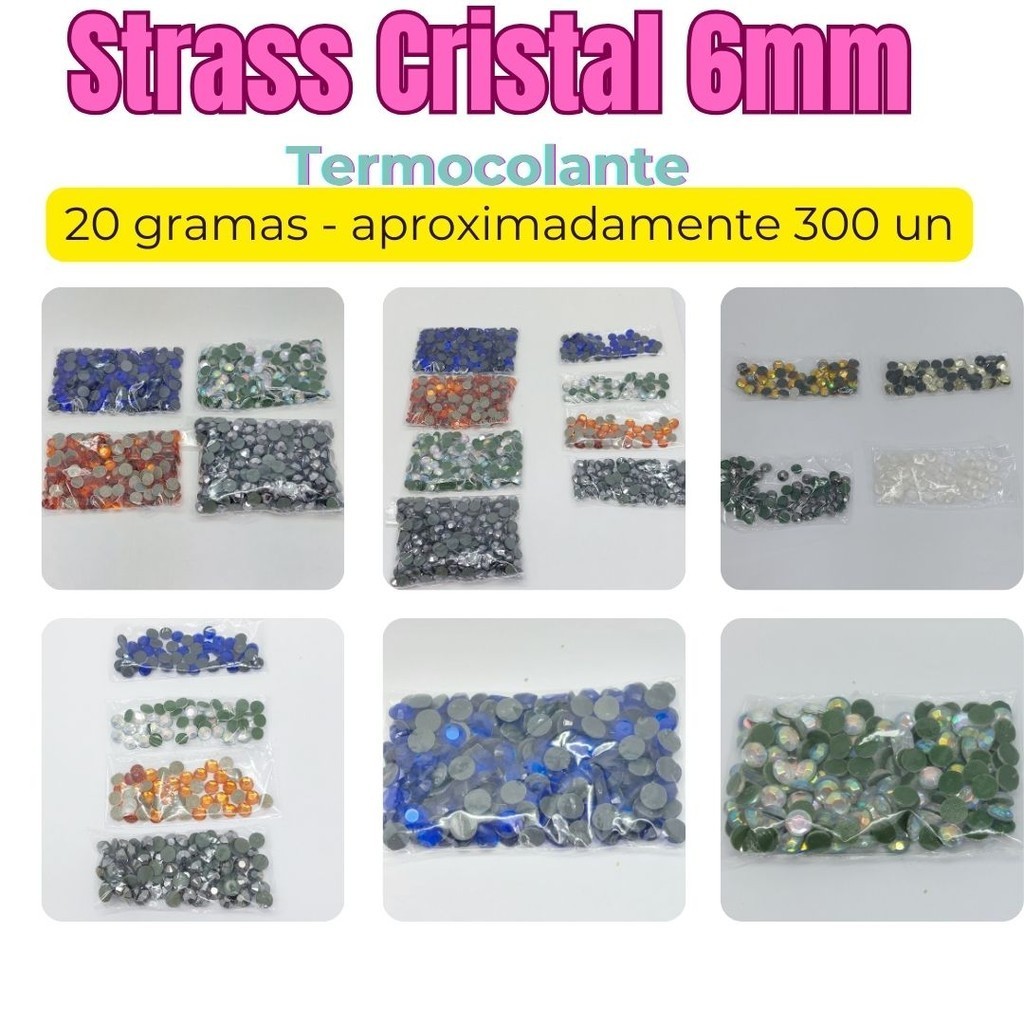 20 Gramas Strass Cristal Termocolante 6mm  +- 300 unidades   Várias Cores para moda country , blusas , artesanato , pedr
