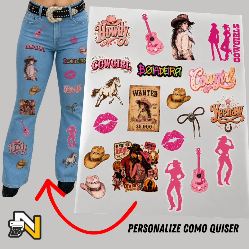 Adesivo Estampas Country Pronto Para Aplicar Jeans e mais Aplique Termocolante Personalizar Calça Ana Castela Cavalgada