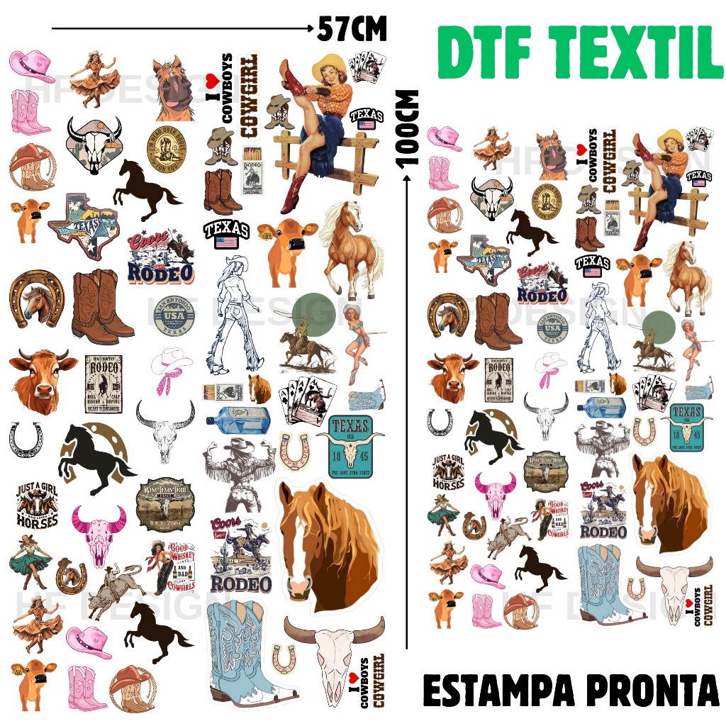 Kit Estampa DTF Textil Aplique Termocolante Country Promoção Acima 50 Unidades