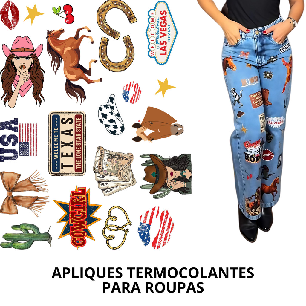 Apliques Termocolantes Country para Roupas | Patch DTF Fácil Aplicação com Ferro