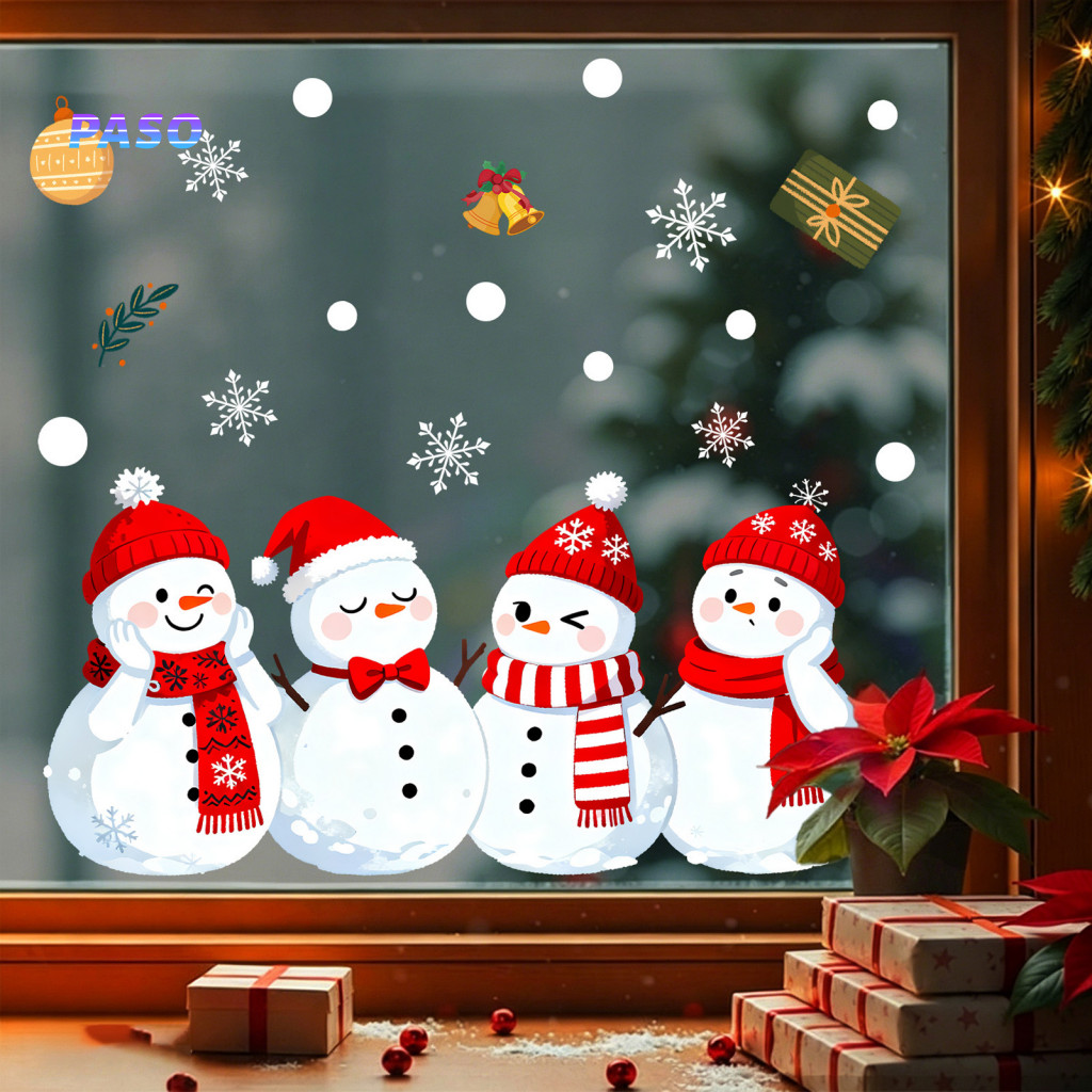 Waterproof Window Decal Christmas Clings 2pcs Snowman Static Glass Stickers Cute Cartoon Decorations for Winter Holiday