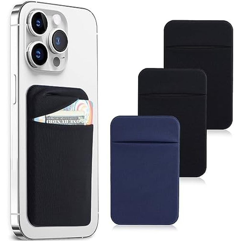 k on Wallet Credit Card ID Case Pouch Sleeve Self Adhesive Sticker with Flap for iPhone Samsung Galaxy-2Black+1Navy Blue