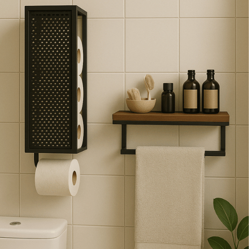 Kit Acessórios para Banheiro Porta Papel Higiênico e Porta Toalhas de Rosto Industrial