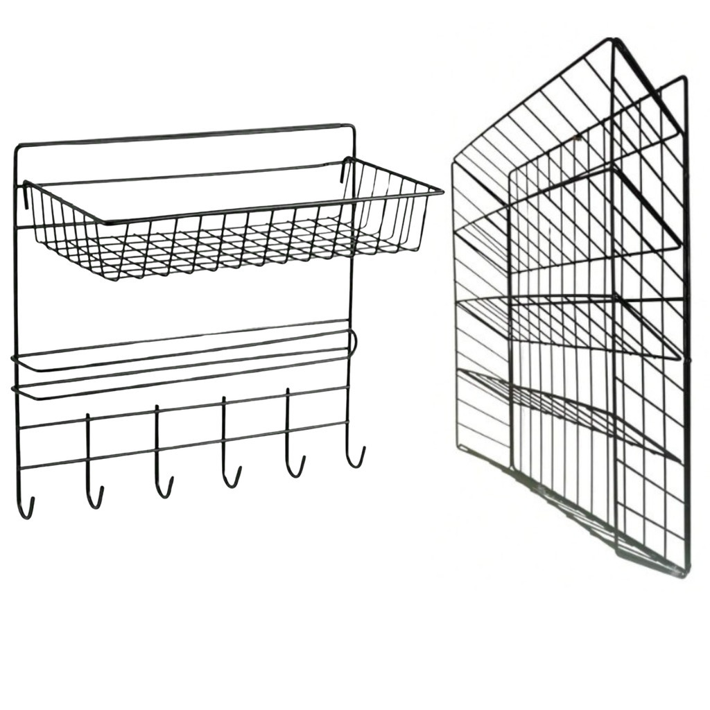 Kit Conjunto Multiuso Organizador Porta Tempero e Condimento com Suporte para Papel Toalha e Ganchos