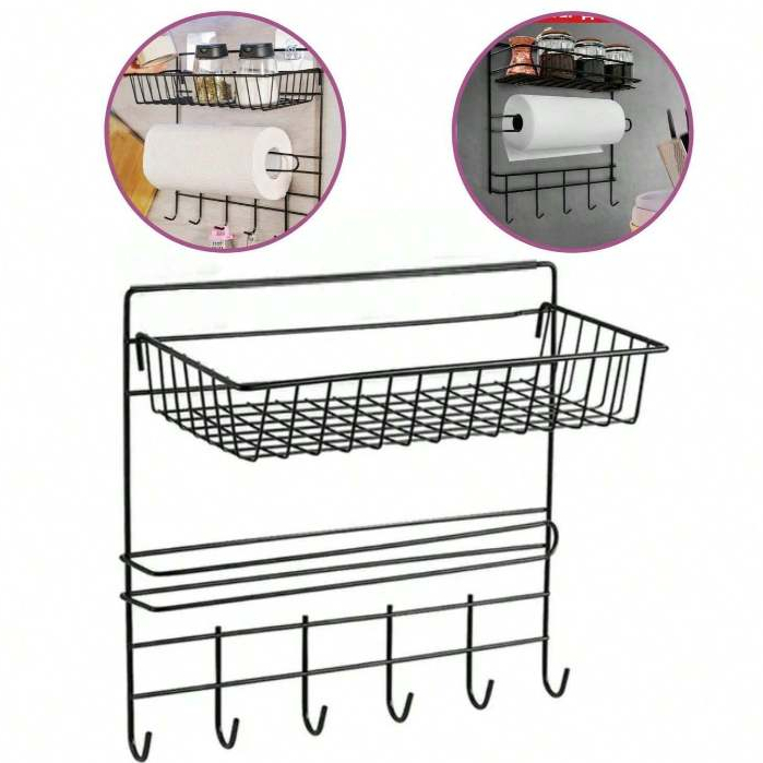 Porta Tempero Condimento com Rolo de Papel Toalha 6 ganchos Pendurar Pano de Prato Aramado Multiuso Cozinha Casa