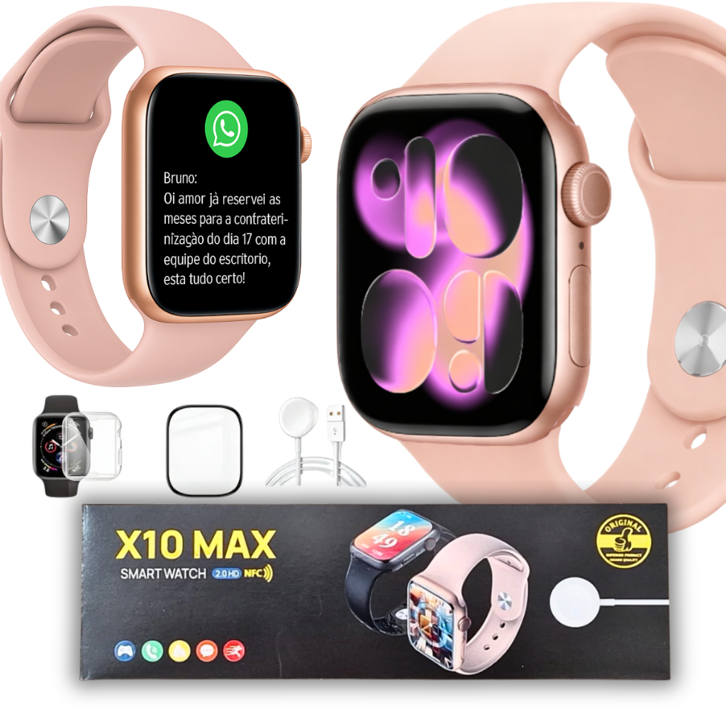 Relógio Smartwatch X10MAX Amoled Nfc De Porta Android Ios Bluetooth Rosa Sport Corrida