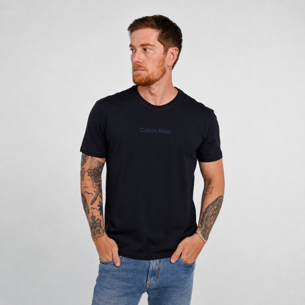 Camiseta Masculina Calvin Klein Original Careca Meia Malha Logo Bordado