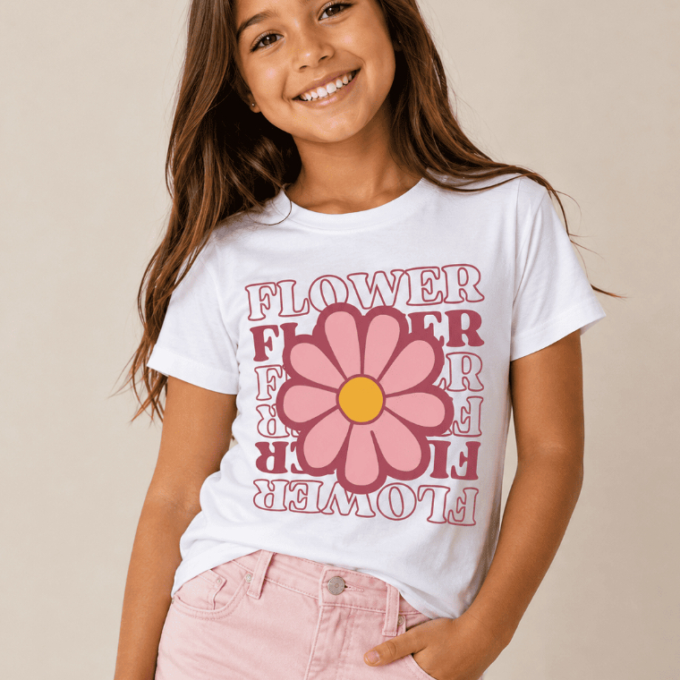 Camisa Camiseta Infantil Feminino Moda Flor Estilo Malha 100%