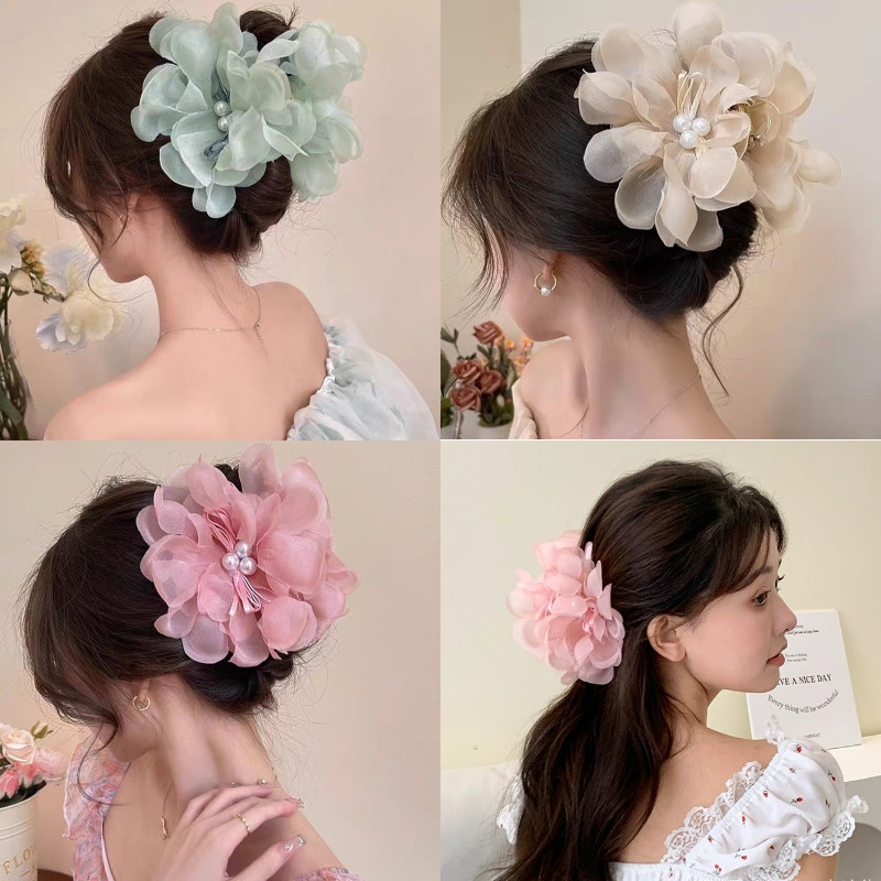 Grampo De Cabelo De Flor De Malha Para Menina Moda Coreana Design Elegante Grande Acessórios Mulheres