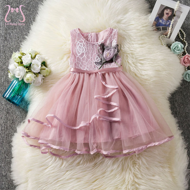 Roupa Infantil De 1 A 5 Anos De Idade Moda Festa De Aniversário Menina Princesa Vestido De Noite Flor De Malha Sem Manga
