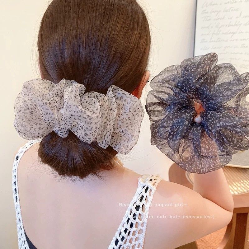 Estilo coreano, laço de cabelo retro com estampa de leopardo, laço de cabelo fofo de malha, flor de cabelo elegante e de