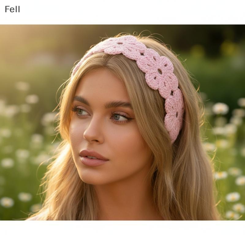 [Fel] Francês De Malha Vintage Estilo Campo Elegante Crochê Flor Faixa De Cabelo Para Mulheres Feriado Fotografia Prop V