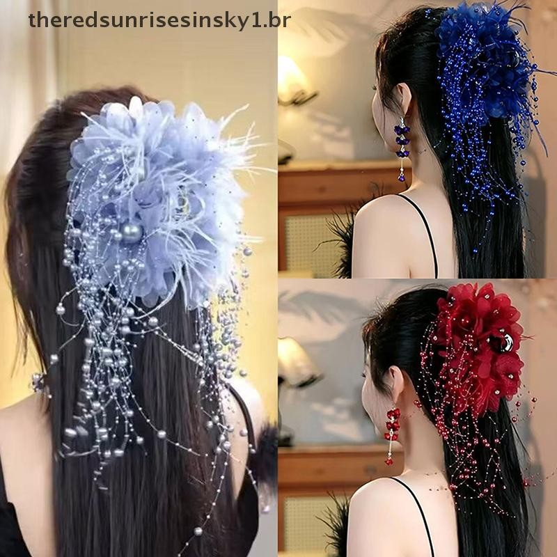Novo Estilo Feminino Malha Flor Pérolas sels Grampos De Cabelo Fofo Garras Acessórios Para O Cocar .