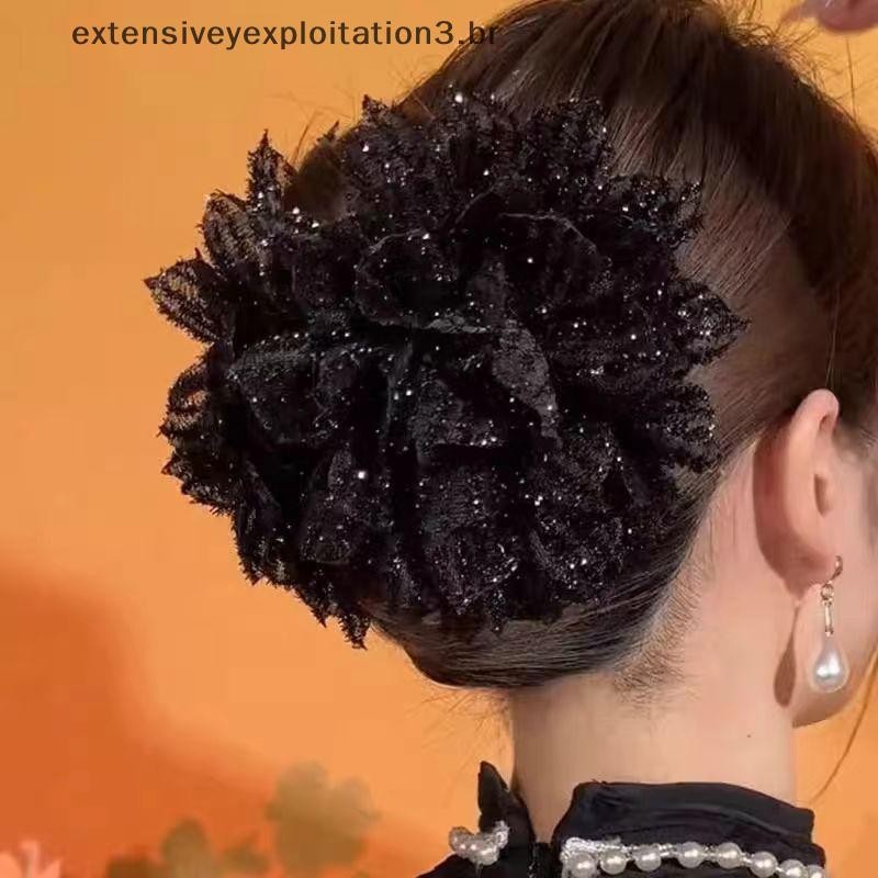 EEBR Moda Preto Malha Flor Grampo De Cabelo Feminino Tubarão Rabo De Cavalo Clipe Temperamento Garra Headwear Acessórios