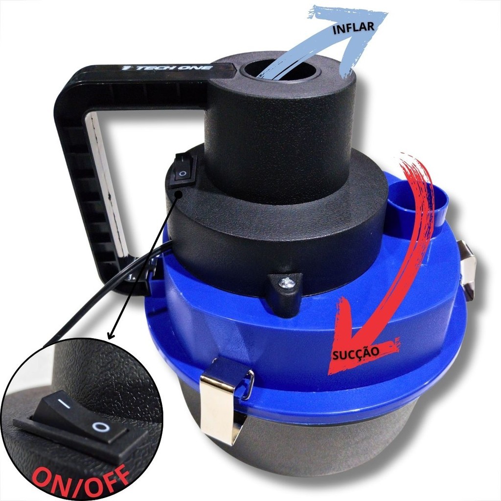ASPIRADOR DE PÓ E LÍQUIDO AUTOMOTIVO PORTÁTIL TURBO POTENTE TECH ONE 12V 90W AZUL VACUUM CLEANER