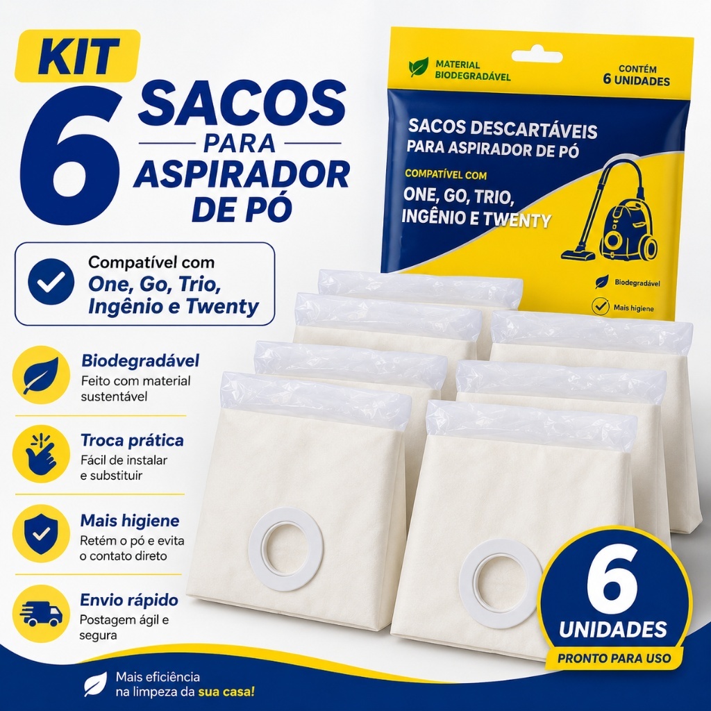 Kit 6 Sacos de Aspirador de po One Go Trio Ingenio Twenty