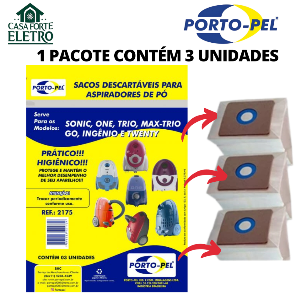 Kit 3 Sacos p/ Aspirador Electrolux ONE,SONIC, MAX TRIO, GO, INGENIO, TWENTY – Alta Qualidade
