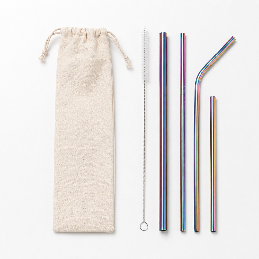 Kit 6 em 1 - canudo reto e curvo + shake 10mm + canudo drink 15cm + Ecobag Lisa + Escova de limpeza